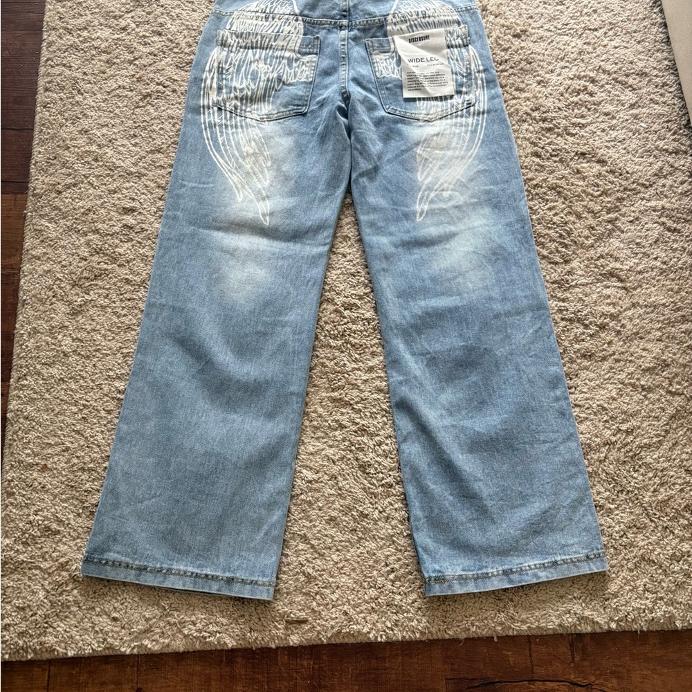 Disclosure Women Sz 28 Wide Leg Fly with Me Lt. Blue Jeans with Angel Wing Back - Picture 5 of 11